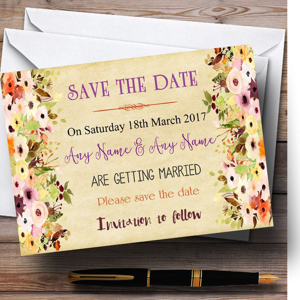 Vintage Spring Watercolour Personalized Wedding Save The Date Cards