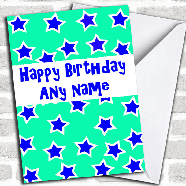 Turquoise And Blue Stars Personalized Birthday Card