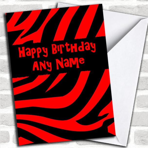Red Tiger Animal Print Personalized Birthday Card