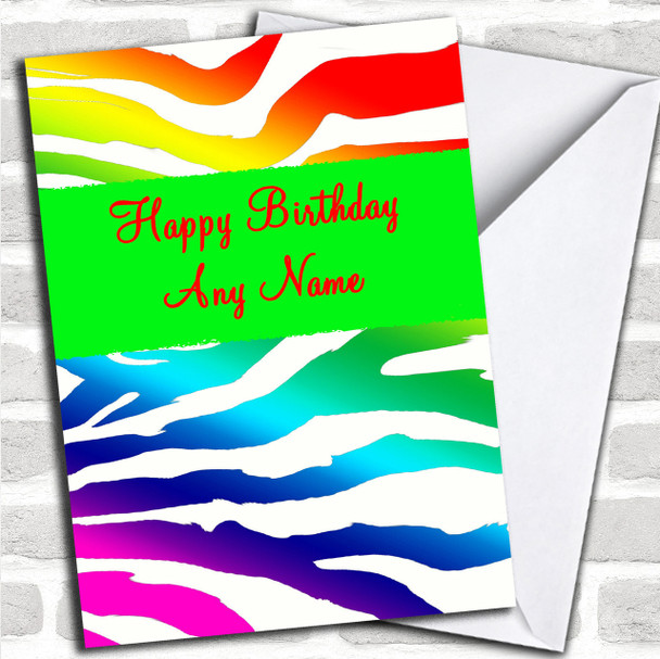 Rainbow Colours Zebra Print Personalized Birthday Card