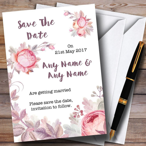 Beautiful Watercolour Floral Personalized Wedding Save The Date Cards
