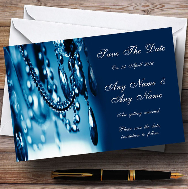 Blue Crystal Chandelier Personalized Wedding Save The Date Cards