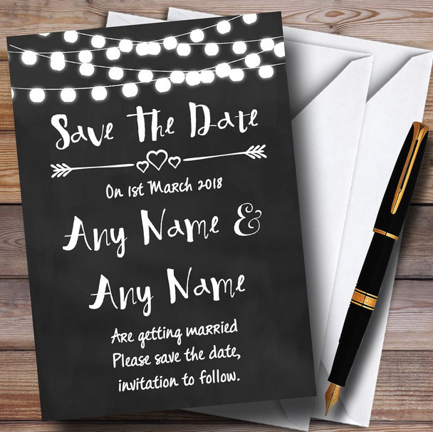 Chalk Style and Lights Watercolour Personalized Wedding Save The Date Cards