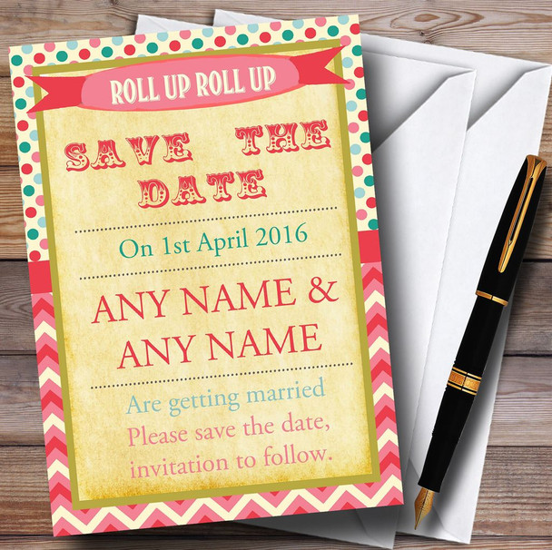 Vintage Carnival Old Style Circus Candy Pink Personalized Save The Date Cards