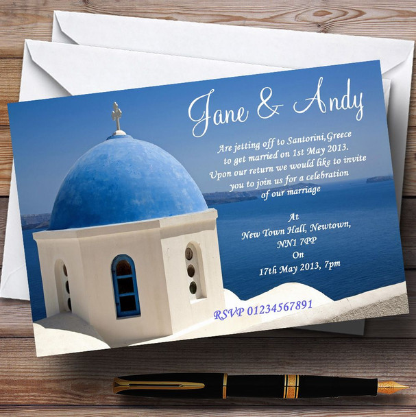 Santorini Greece Jetting Off Abroad Personalized Wedding Invitations