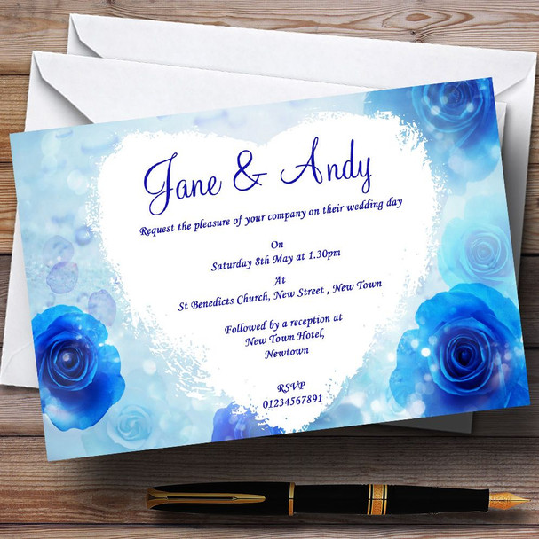 Stunning Blue Flowers Romantic Personalized Wedding Invitations
