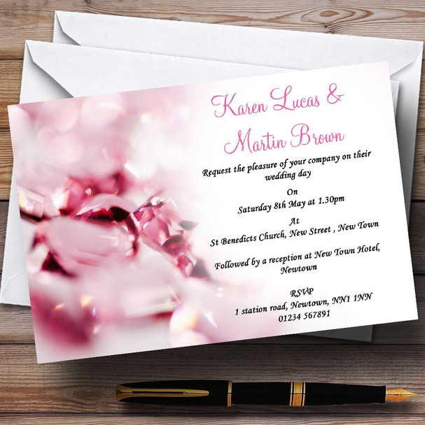 Pink Crystal Diamond Personalized Wedding Invitations