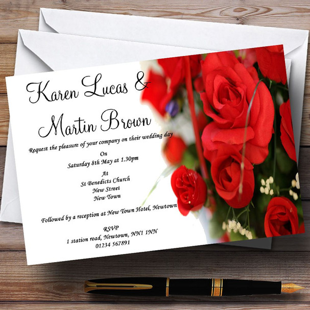 Romantic Red Roses Personalized Wedding Invitations