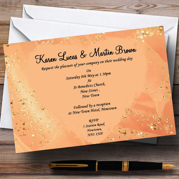 Peach Gold Pretty Personalized Wedding Invitations