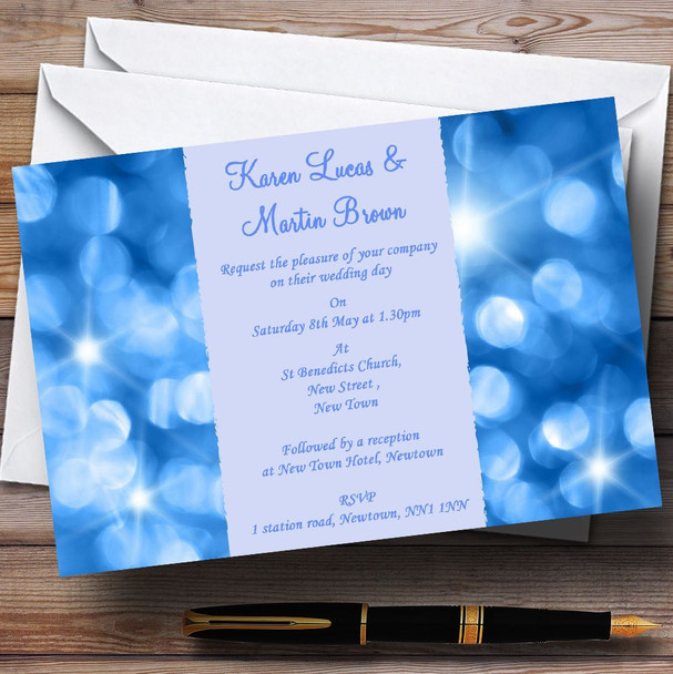 Twinkling Blue Lights Personalized Wedding Invitations