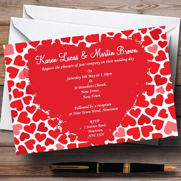 Red And Pink Romantic Hearts Personalized Wedding Invitations