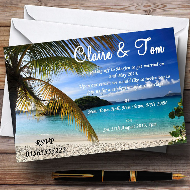 Palm Tree Beach Jetting Off Abroad Personalized Wedding Invitations