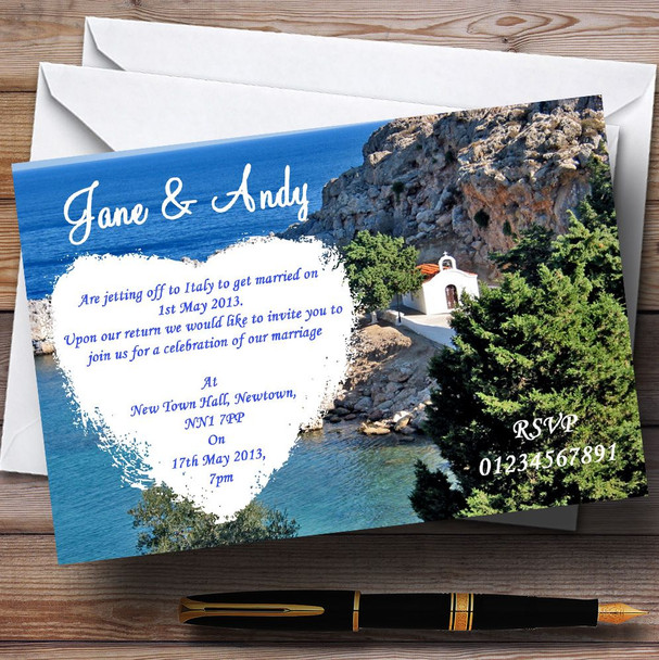 Heart St Pauls Lindos Rhodes Jetting Off Abroad Personalized Wedding Invitations