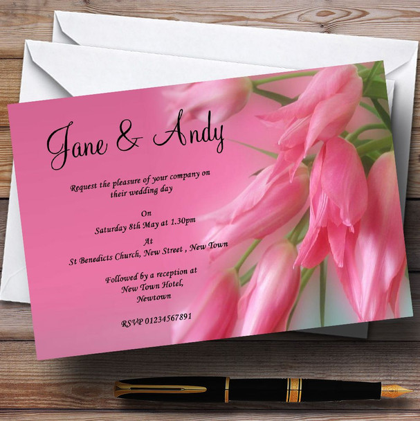 Warm Pink Flowers Personalized Wedding Invitations