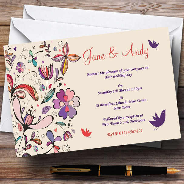 Purple Cream Pretty Personalized Wedding Invitations