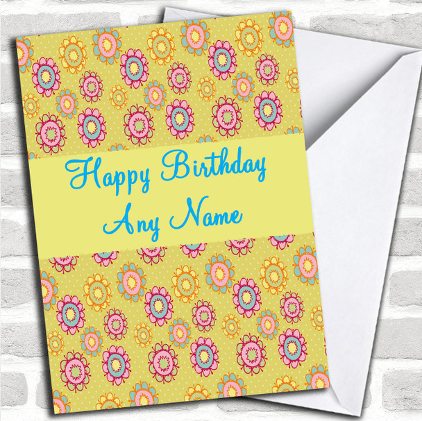 Retro Flowers Personalized Birthday Card