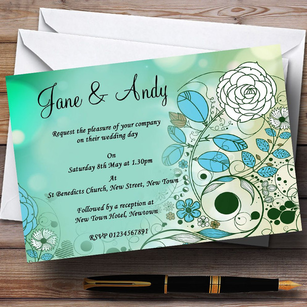 Aqua Turquoise Bird Personalized Wedding Invitations