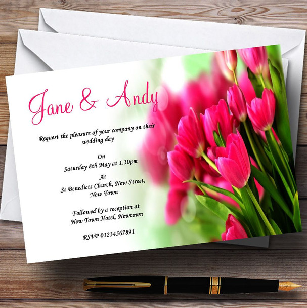 Hot Pink Tulips Personalized Wedding Invitations