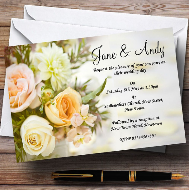 Peach Ivory Cream Rose Garden Personalized Wedding Invitations