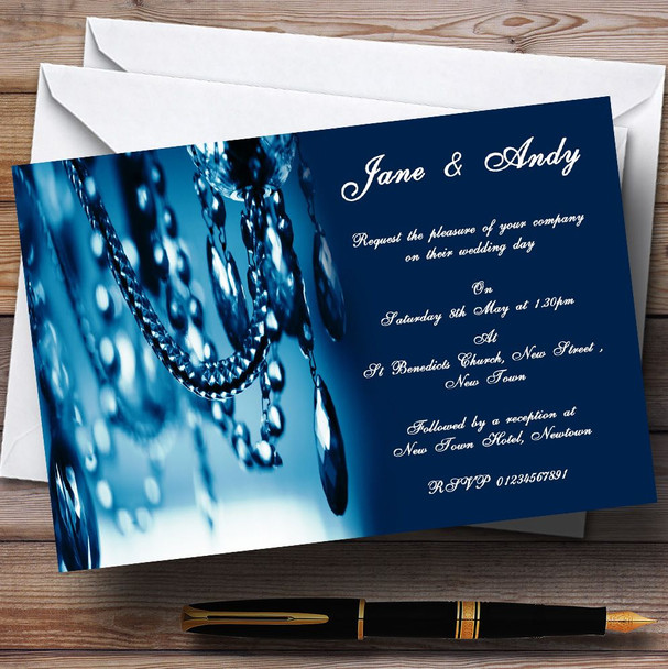 Blue Crystal Chandelier Personalized Wedding Invitations