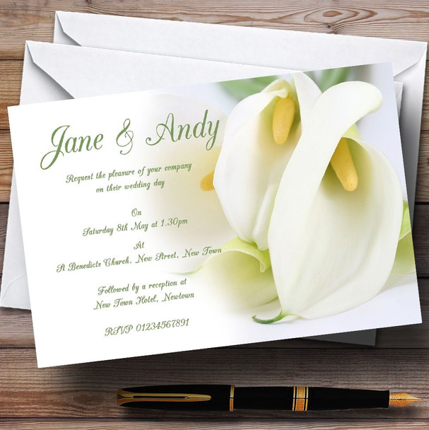 Stunning White Lily Green Personalized Wedding Invitations