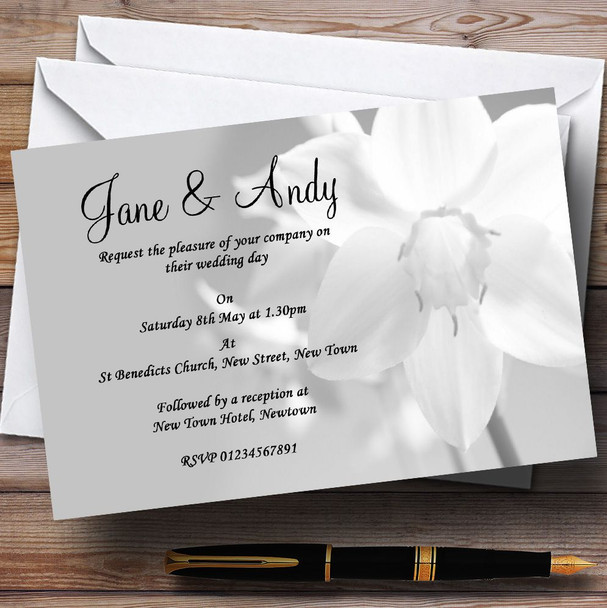 Grey White Daffodil Personalized Wedding Invitations