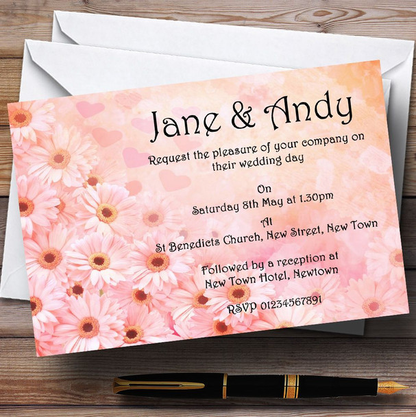 Pink Flower Hearts Personalized Wedding Invitations