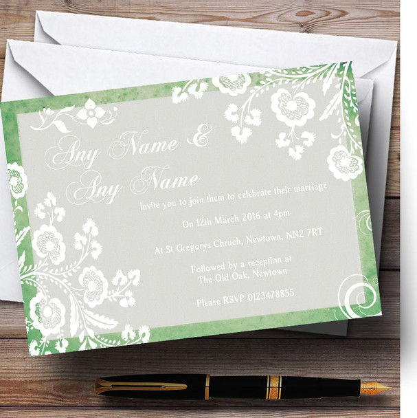 Rustic Green Lace Personalized Wedding Invitations