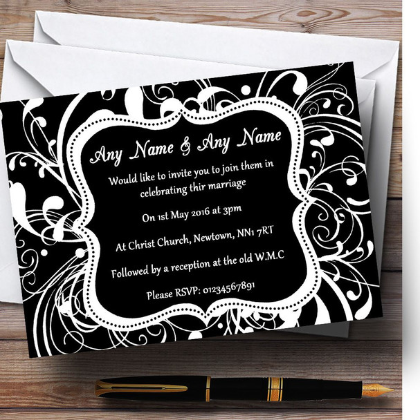 Black & White Swirl Deco Personalized Wedding Invitations