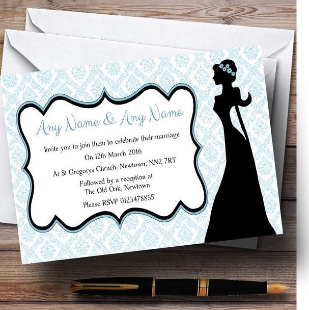 Blue Bride Silhouette Personalized Wedding Invitations