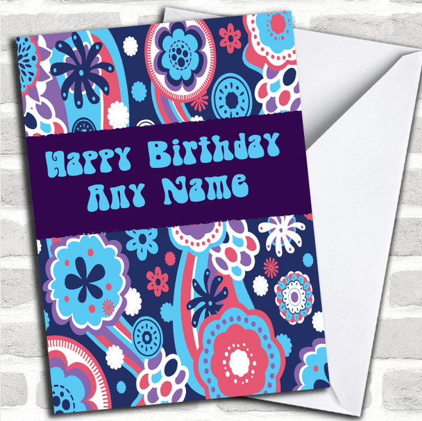 Purple Retro Pattern Floral Personalized Birthday Card