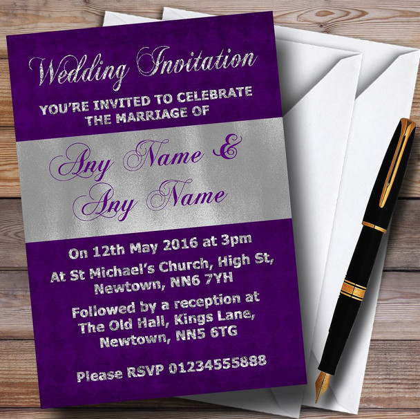 Purple And Glitter Look Silver Wedding Personalized Invitations