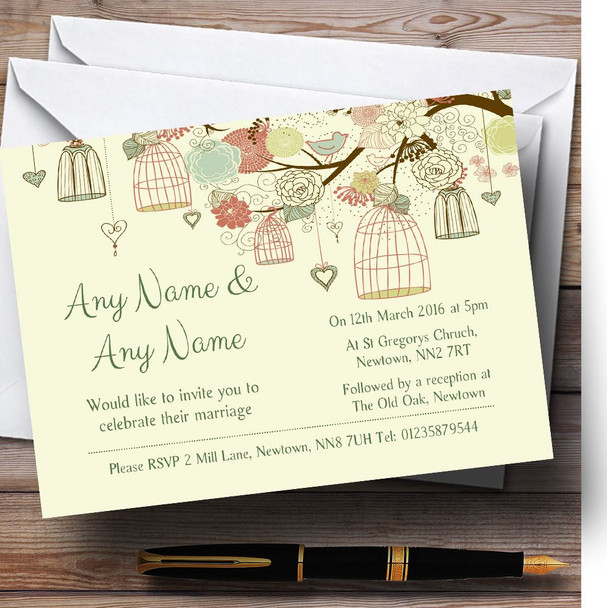 Vintage Shabby Chic Birdcage Pale Yellow Personalized Wedding Invitations