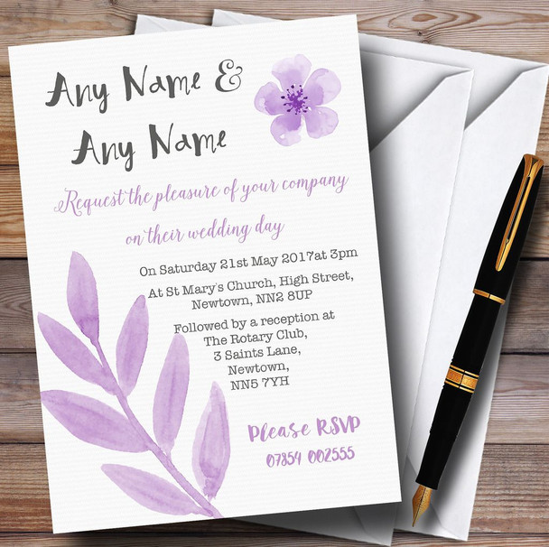 Watercolour Subtle Lilac Personalized Wedding Invitations