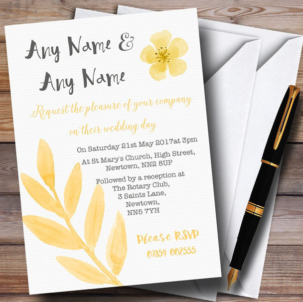 Watercolour Subtle Golden Yellow Personalized Wedding Invitations