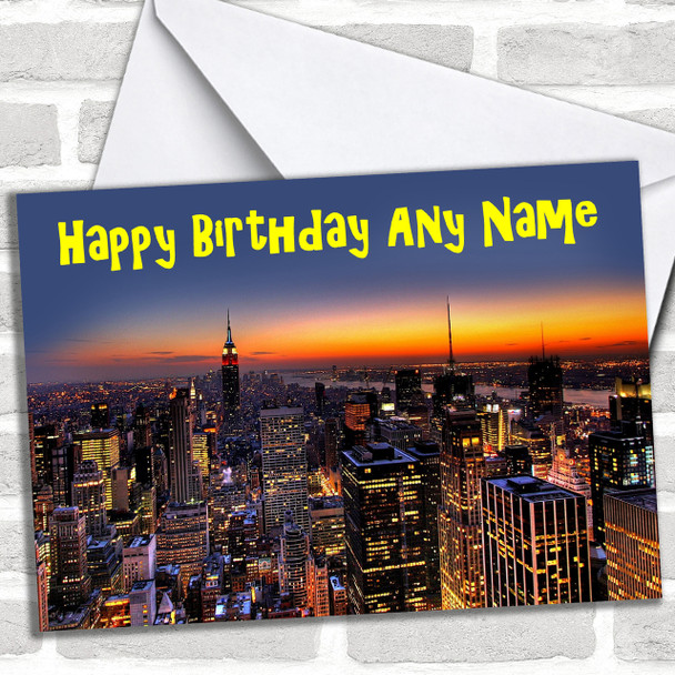 New York Skyline At Sunset Personalized Birthday Card