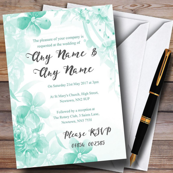 Green Watercolour Floral Personalized Wedding Invitations