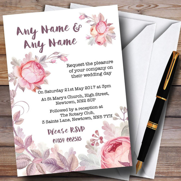 Beautiful Watercolour Floral Personalized Wedding Invitations