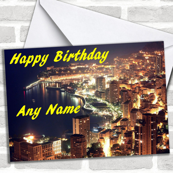 Monaco At Night Personalized Birthday Card