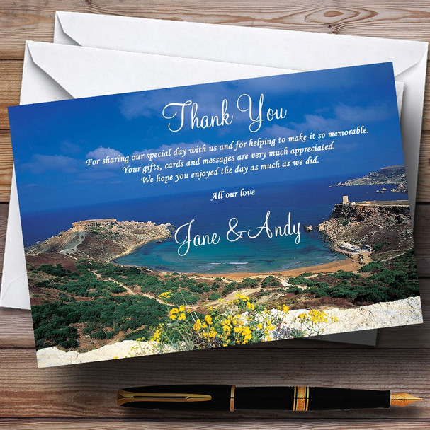 Malta Jetting Off Abroad Personalized Wedding Thank You Cards