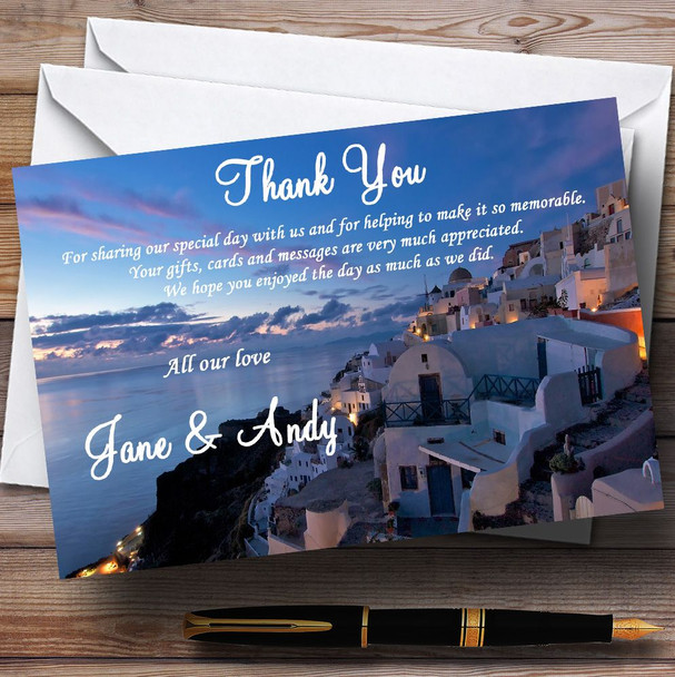 Santorini Greece Jetting Off Married Abroad Personalized Wedding Thank You Cards