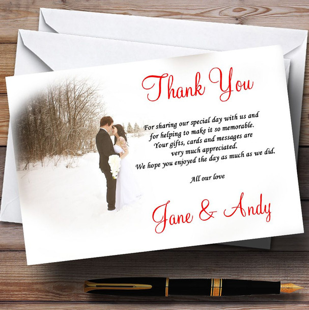 White Winter Personalized Wedding Thank You Cards