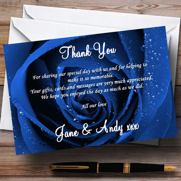 Stunning Royal Blue Rose Personalized Wedding Thank You Cards