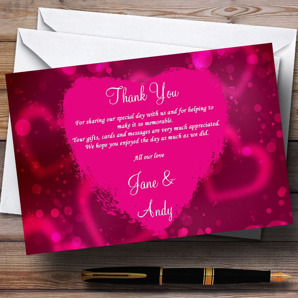 Hot Pink Hearts Personalized Wedding Thank You Cards