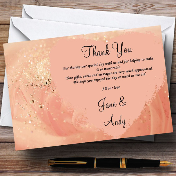 Peach Pink Pretty Personalized Wedding Thank You Cards