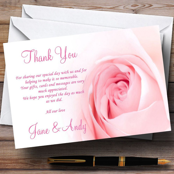 Stunning Pale Baby Pink Rose Personalized Wedding Thank You Cards