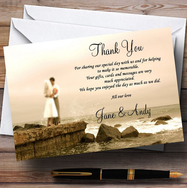 Romantic Couple On The Beach Personalized Wedding Thank You Cards