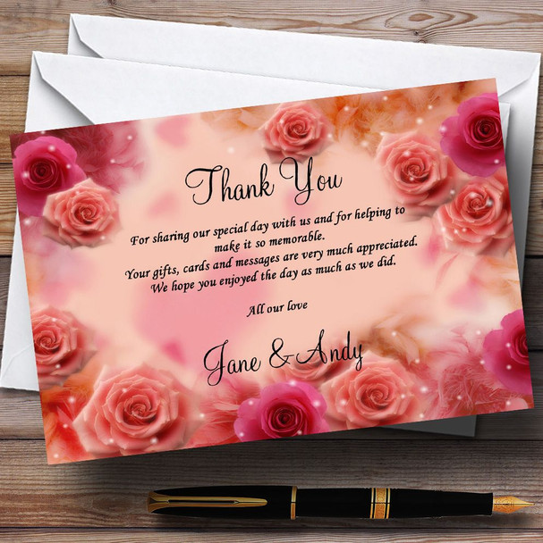 Peach And Pink Flowers Stunning  Personalized Wedding Thank You Cards