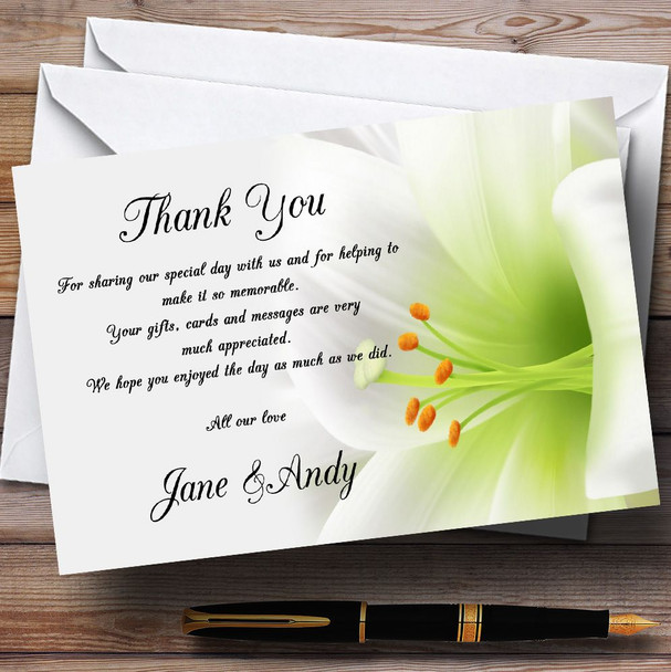 Subtle White Lily Flower Personalized Wedding Thank You Cards