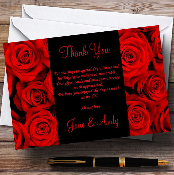 Gorgeous Deep Red Rose Personalized Wedding Thank You Cards